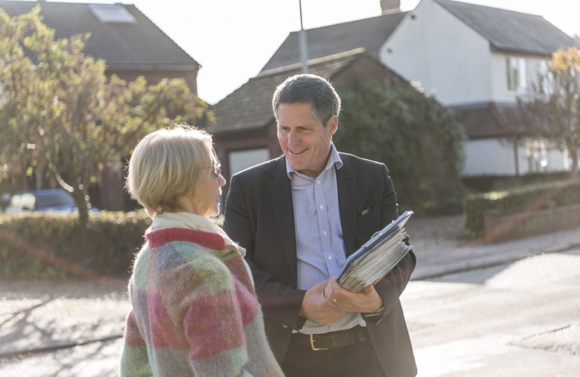 Anthony Browne MP Chatting in Stapleford South Cambridgeshire