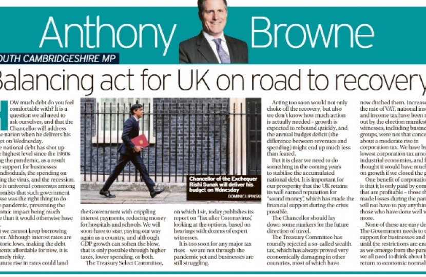 Anthony Browne MP Budget Cambridge News