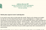 Anthony Browne MP Mobile Signal Letter South Cambridgeshire 