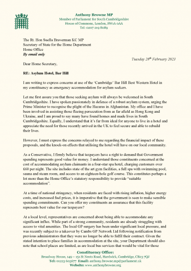 Letter to Home Sec